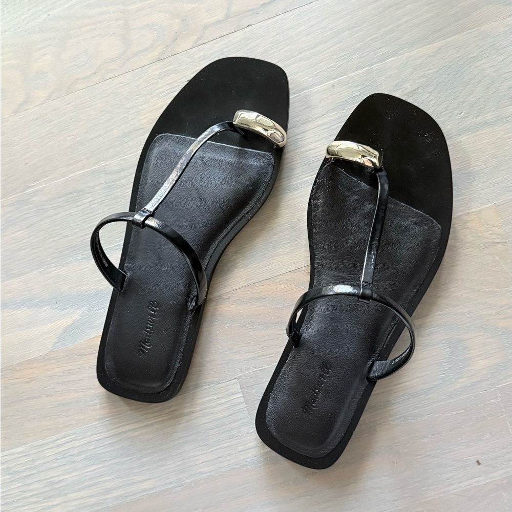 Madewell Black Sandals with Gold Accents